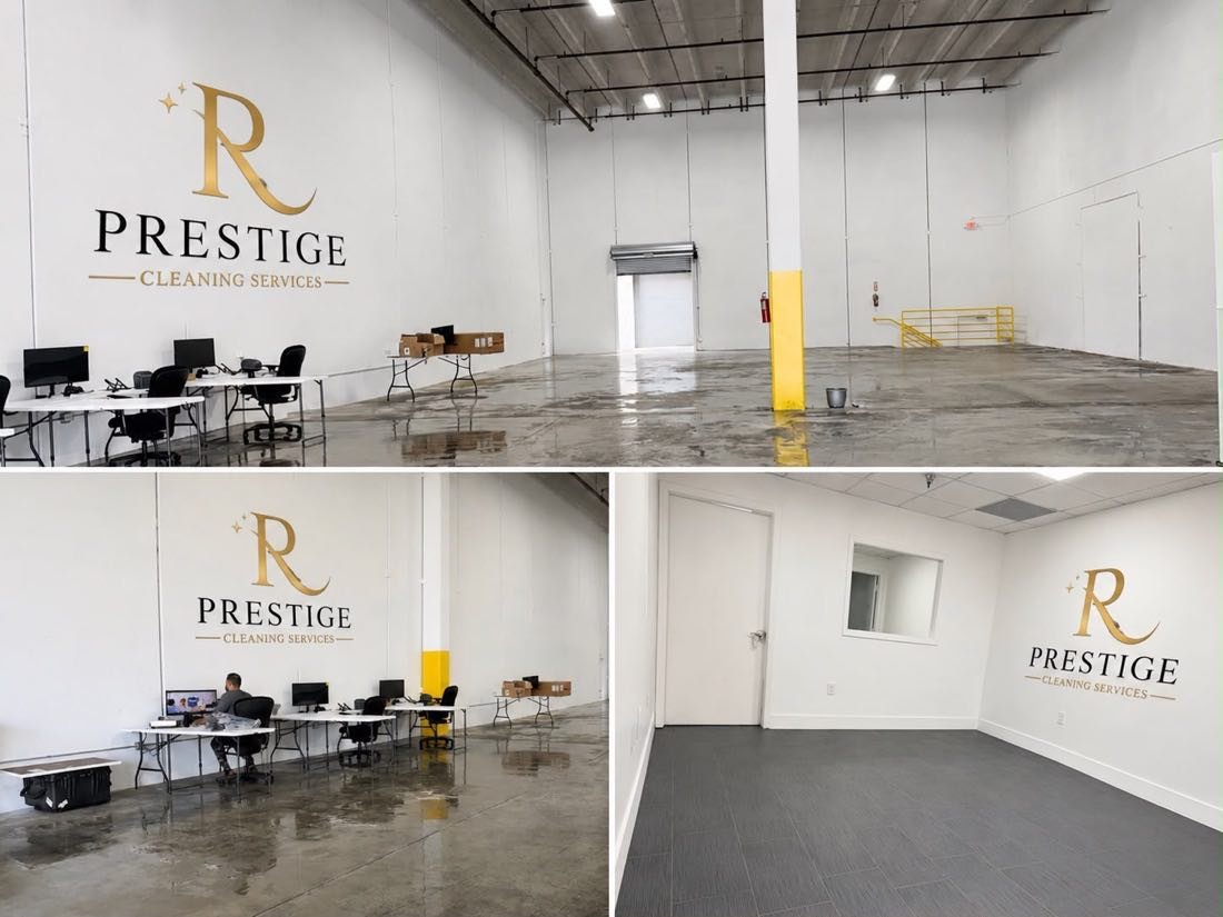 Warehouse and office floors after a commercial clean
